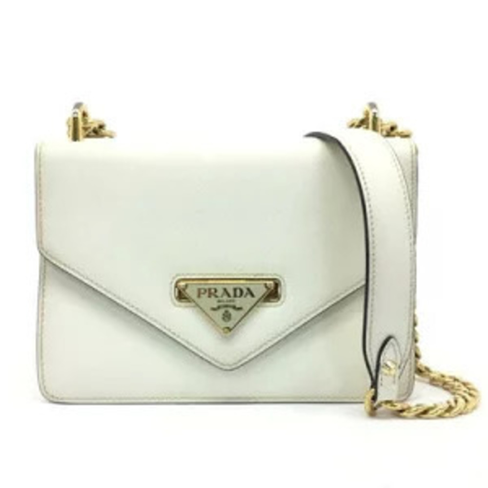 PRADA chain shoulder bag Saffiano leather white